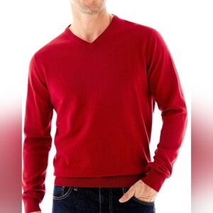St. John's Bay Men's V-Neck Sweater in Rich Red